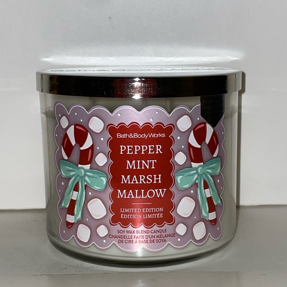 Bath & Body Works Peppermint Marshmallow Scented Candle 3 Wick New